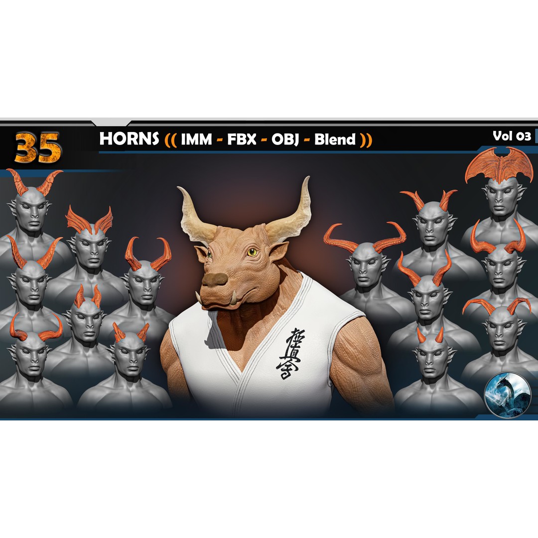 Horns 3D Model – Creature Detail Set with PBR Textures, FBX - View 3
