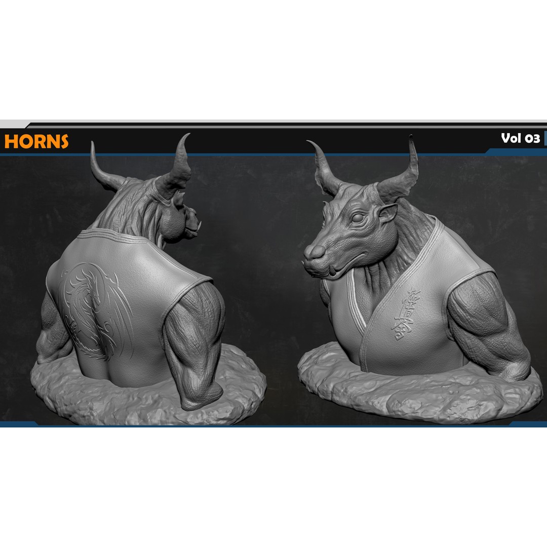 Horns 3D Model – Creature Detail Set with PBR Textures, FBX - View 4