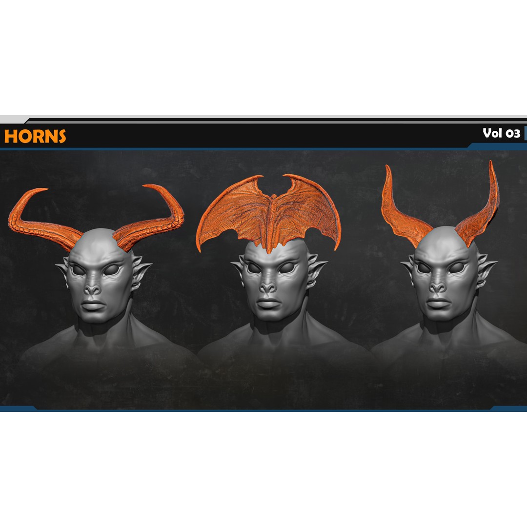 Horns 3D Model – Creature Detail Set with PBR Textures, FBX - View 6