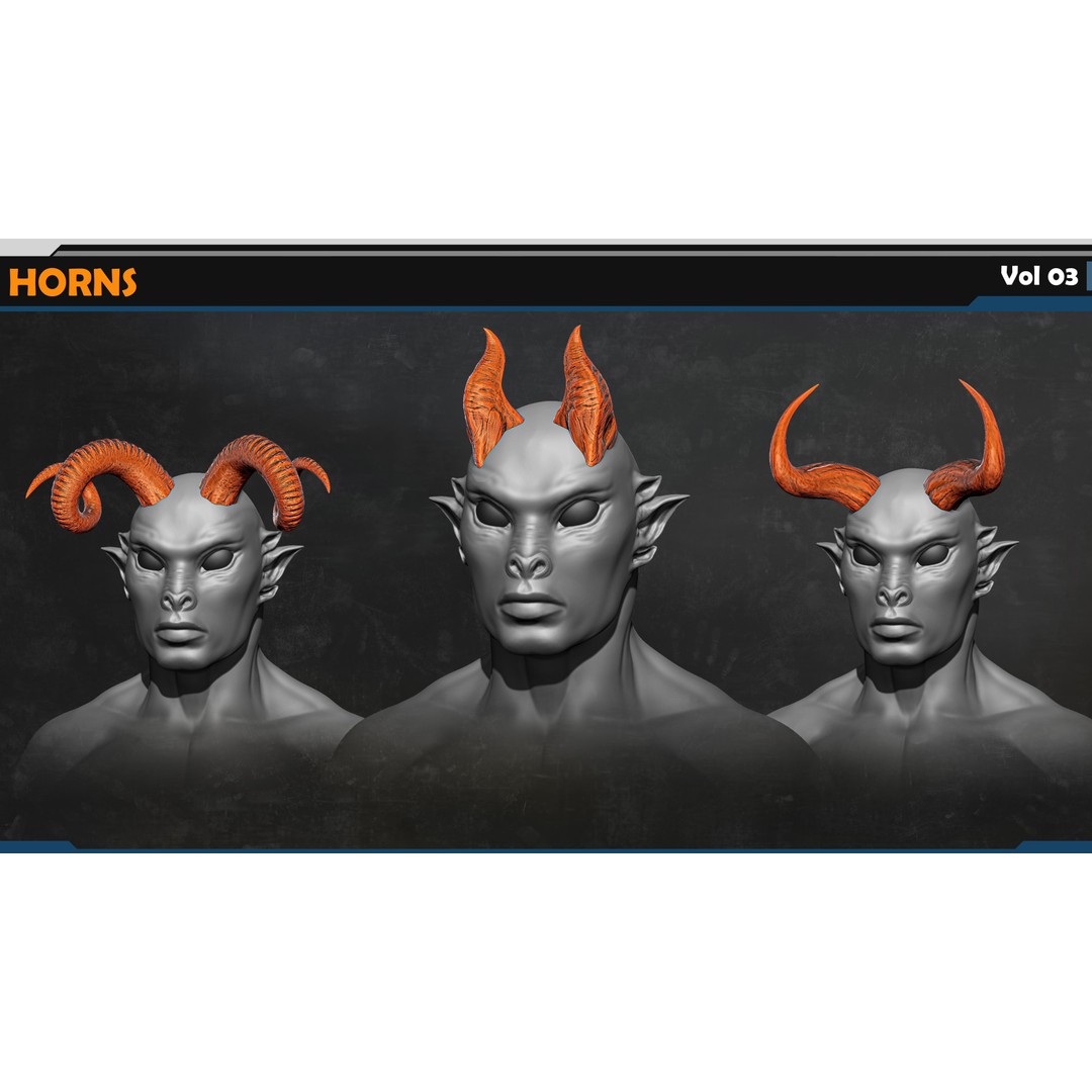 Horns 3D Model – Creature Detail Set with PBR Textures, FBX - View 7