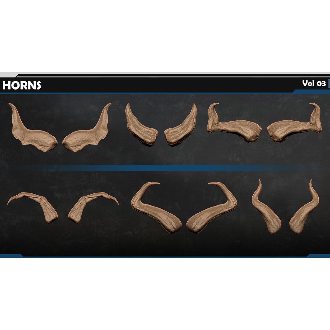 Horns 3D Model – Creature Detail Set with PBR Textures, FBX - View 9