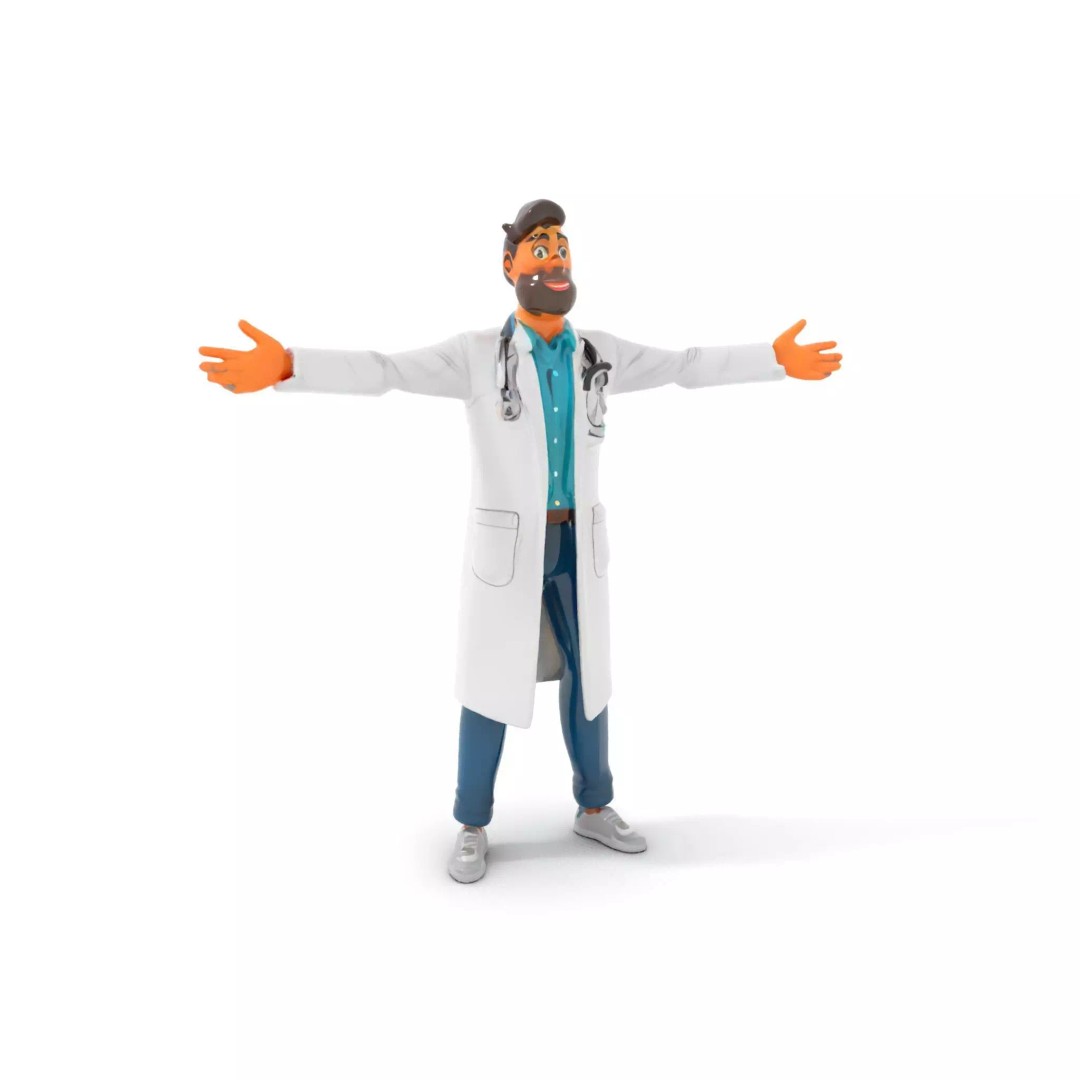 Doctor Character 3D Model – Professional Low-Poly Asset for Animation - View 2