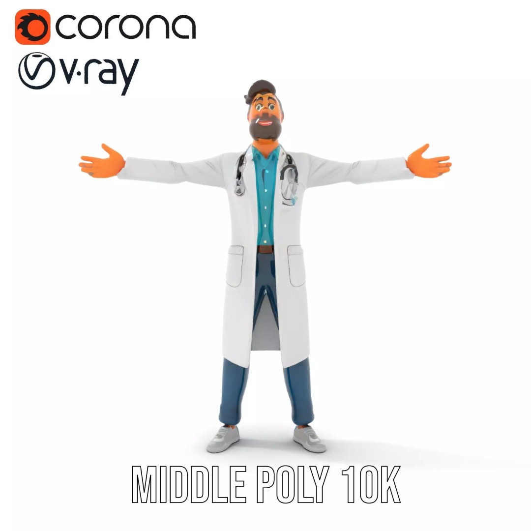 Doctor Character 3D Model – Professional Low-Poly Asset for Animation - View 7