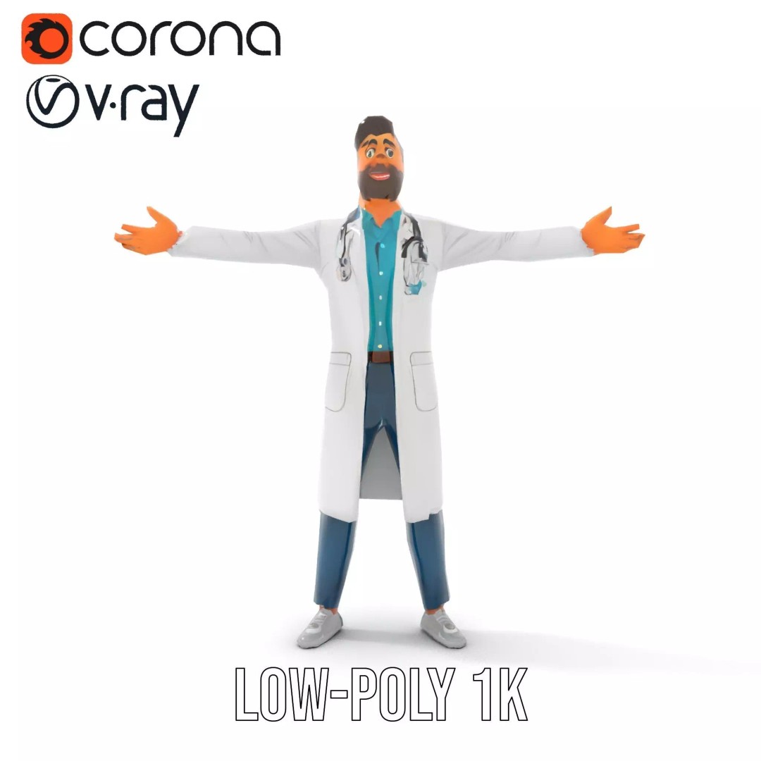 Doctor Character 3D Model – Professional Low-Poly Asset for Animation - View 8