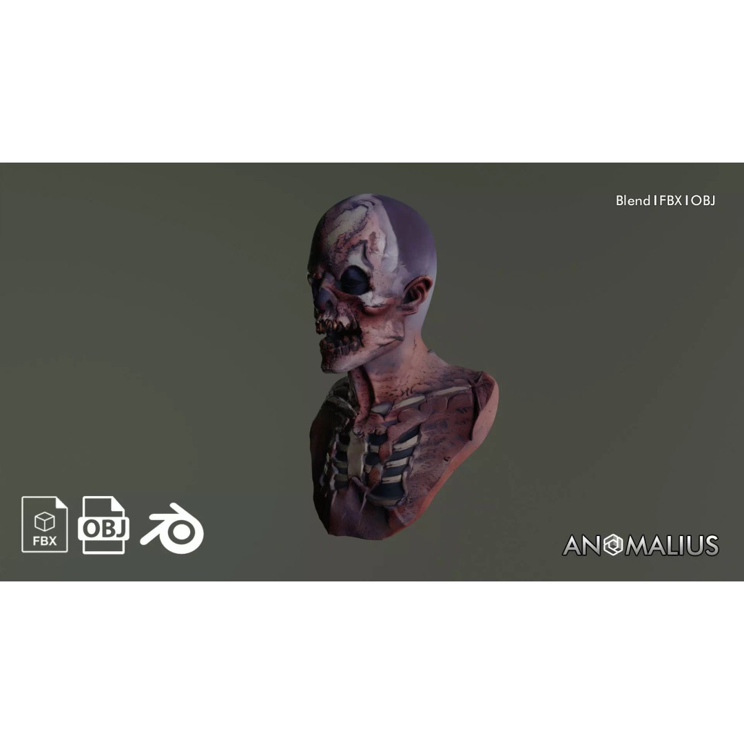 Zombie Head 3D Model – Horror Character Bust with PBR Textures, FBX - View 2