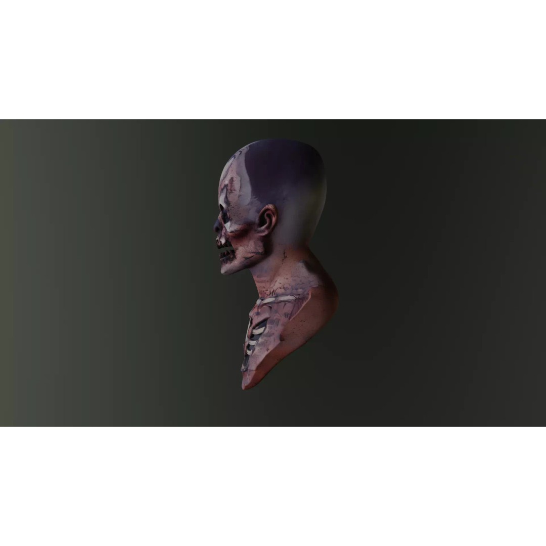 Zombie Head 3D Model – Horror Character Bust with PBR Textures, FBX - View 6