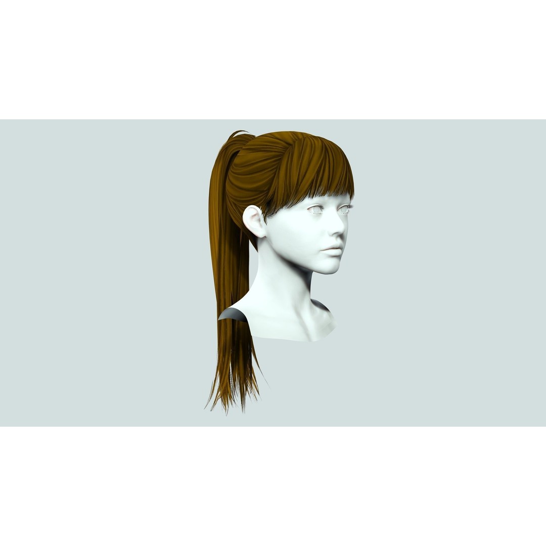 Female Hair 3D Model – Low Poly High Ponytail, PBR Textures, FBX - View 10