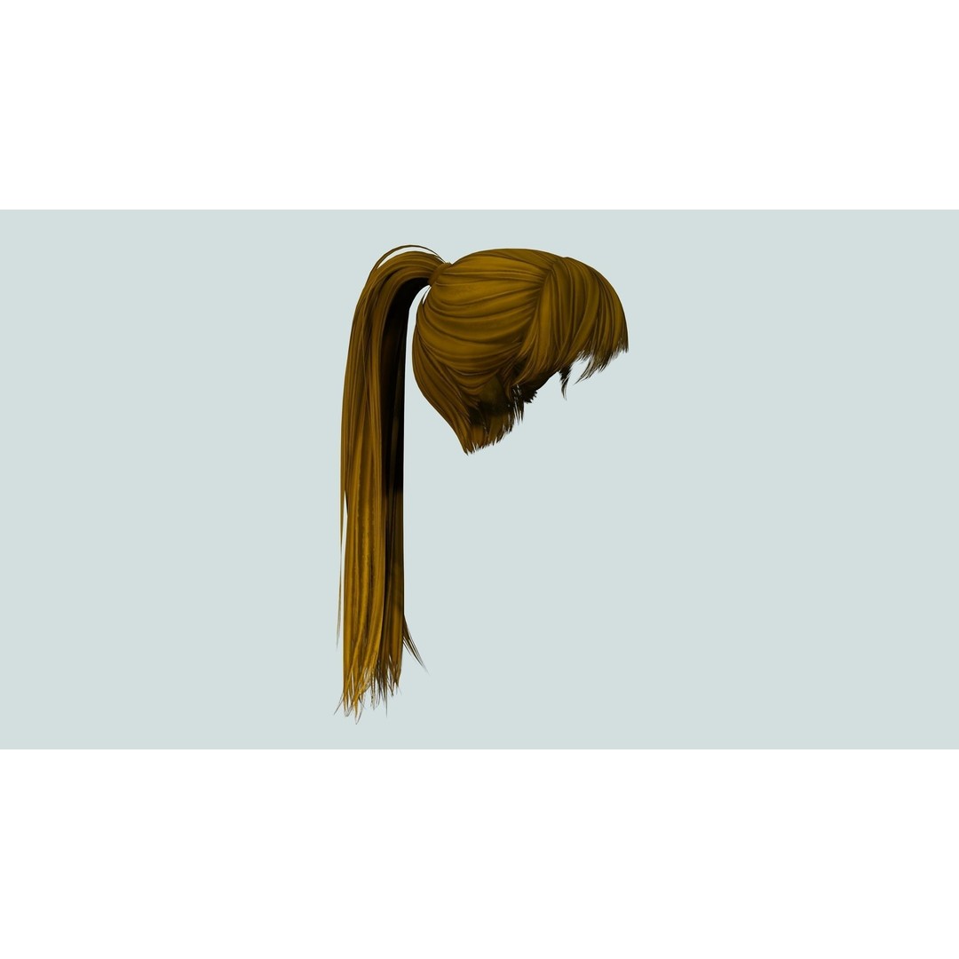 Female Hair 3D Model – Low Poly High Ponytail, PBR Textures, FBX - View 11