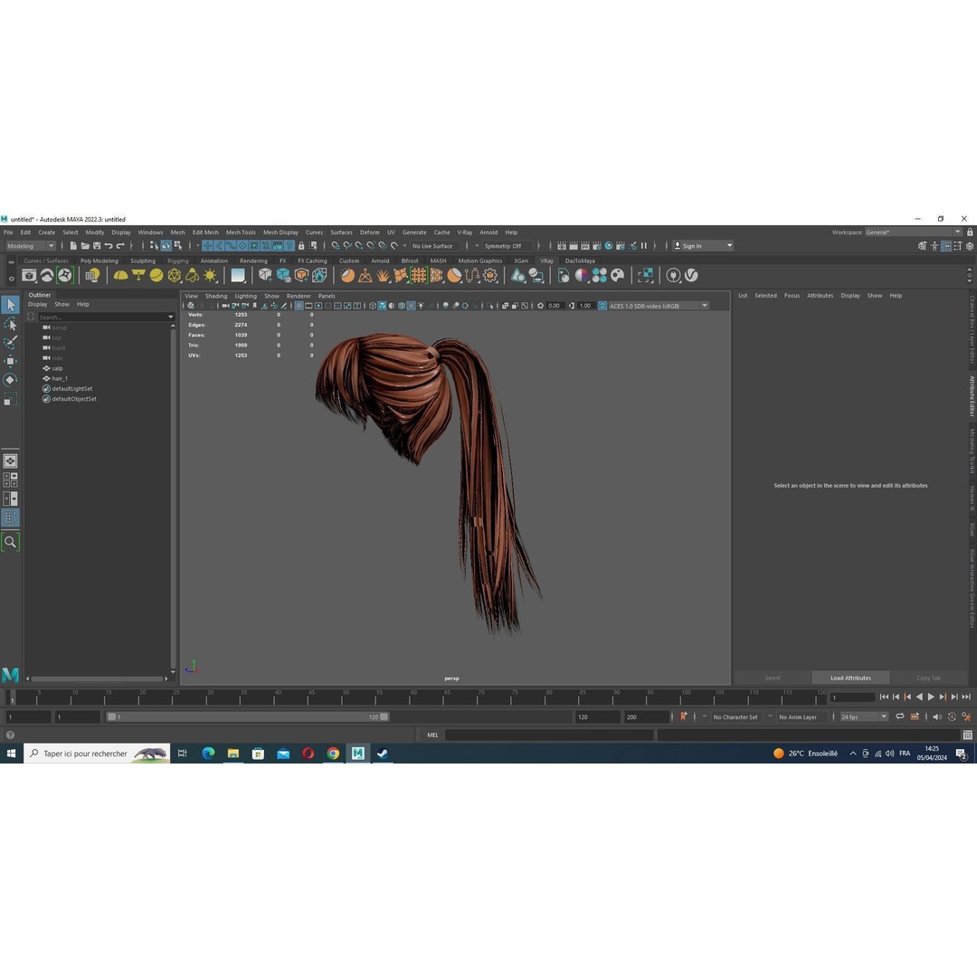 Female Hair 3D Model – Low Poly High Ponytail, PBR Textures, FBX - View 15