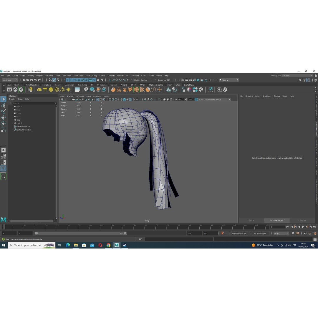 Female Hair 3D Model – Low Poly High Ponytail, PBR Textures, FBX - View 16