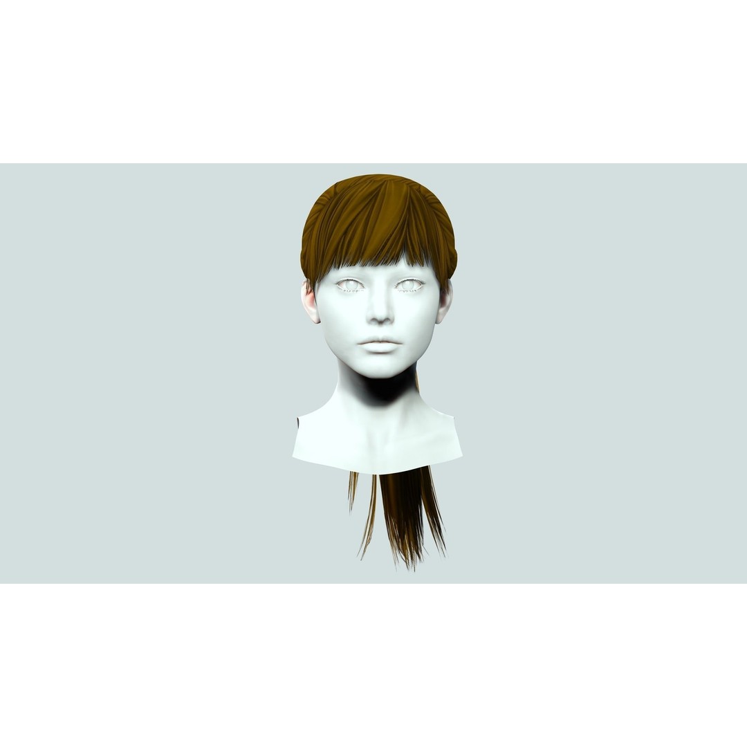 Female Hair 3D Model – Low Poly High Ponytail, PBR Textures, FBX - View 4