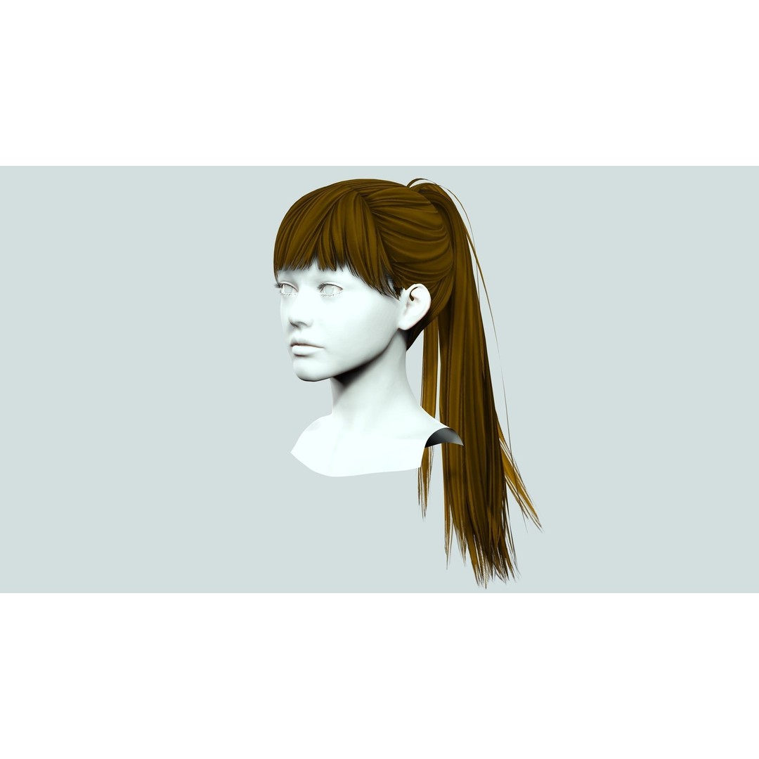 Female Hair 3D Model – Low Poly High Ponytail, PBR Textures, FBX - View 5