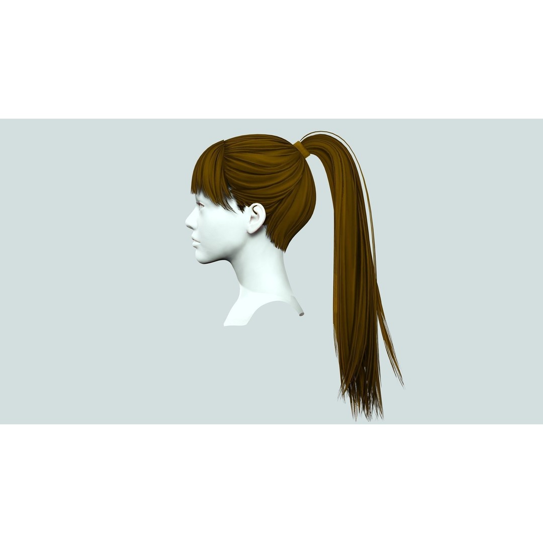Female Hair 3D Model – Low Poly High Ponytail, PBR Textures, FBX - View 7