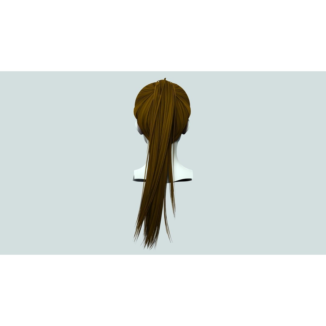 Female Hair 3D Model – Low Poly High Ponytail, PBR Textures, FBX - View 8