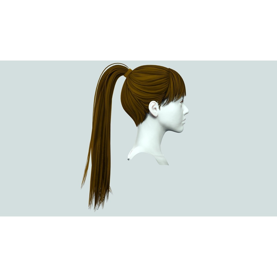 Female Hair 3D Model – Low Poly High Ponytail, PBR Textures, FBX - View 9