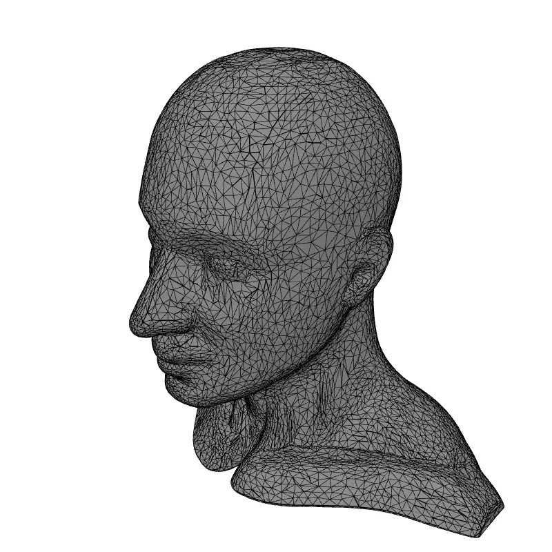 Male Head Wireframe 3D Model – Low Poly Game Asset, FBX, PBR