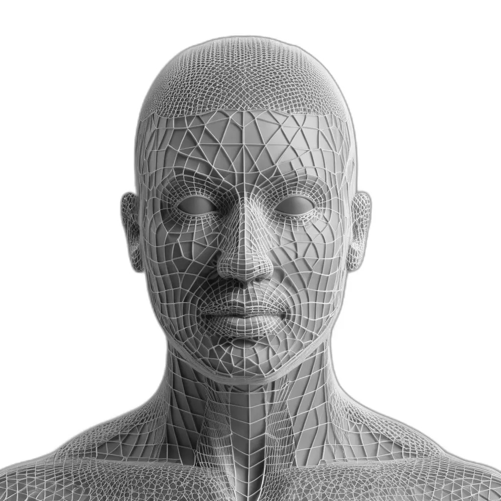 Male Head Wireframe 3D Model – Low Poly Game Asset, FBX, PBR - View 2