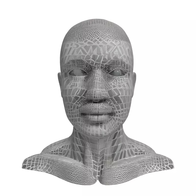 Male Head Wireframe 3D Model – Low Poly Game Asset, FBX, PBR - View 6