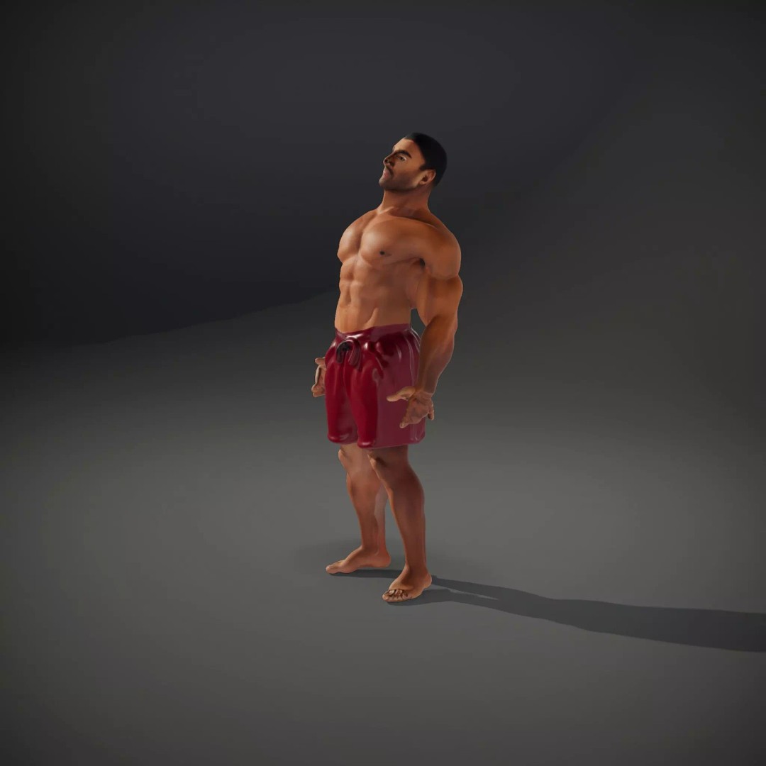 Muscular Human Figure 3D Model – Low Poly Rigged Character for Animation