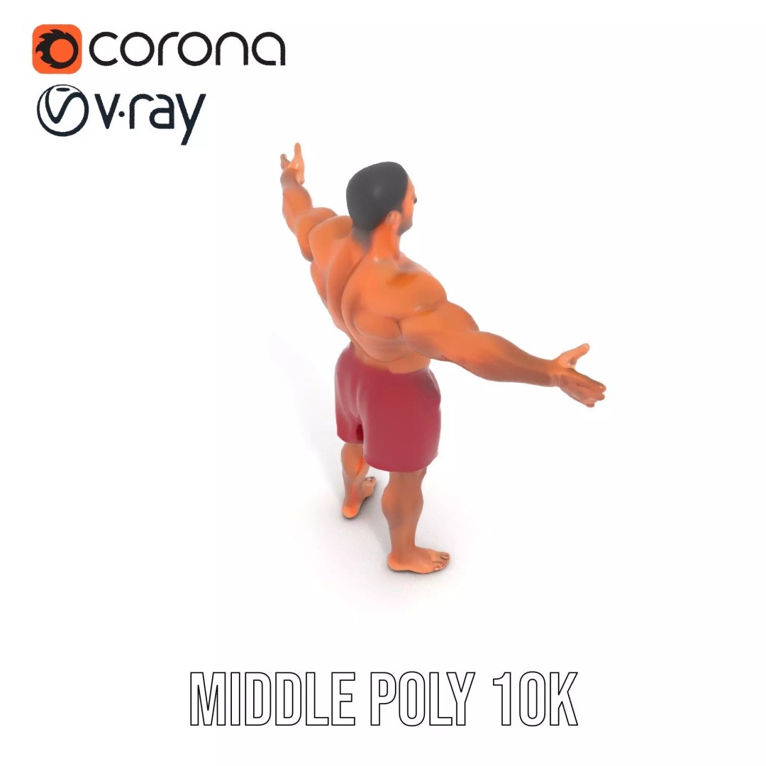 Muscular Human Figure 3D Model – Low Poly Rigged Character for Animation - View 11