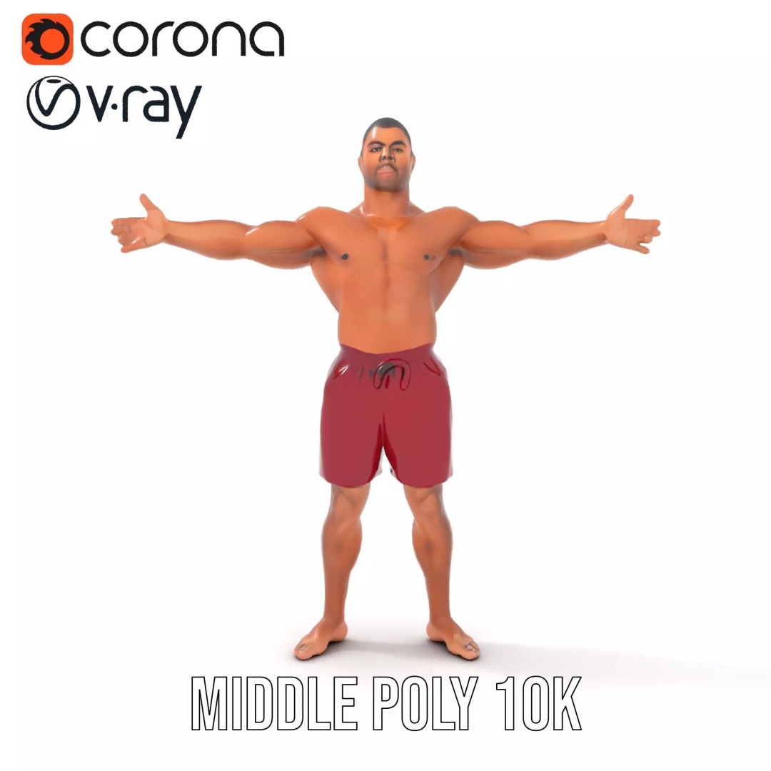 Muscular Human Figure 3D Model – Low Poly Rigged Character for Animation - View 13