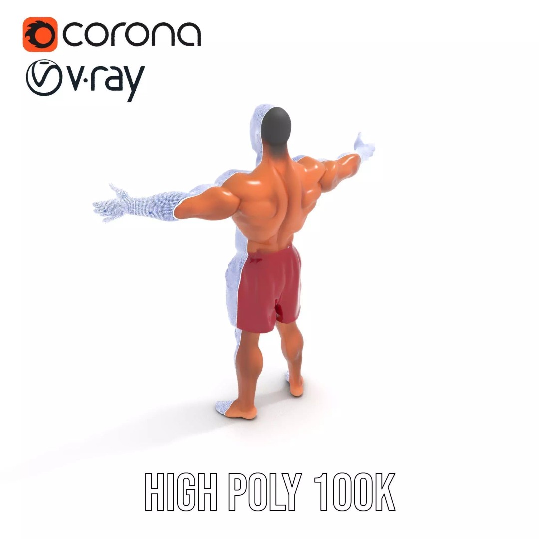 Muscular Human Figure 3D Model – Low Poly Rigged Character for Animation - View 17