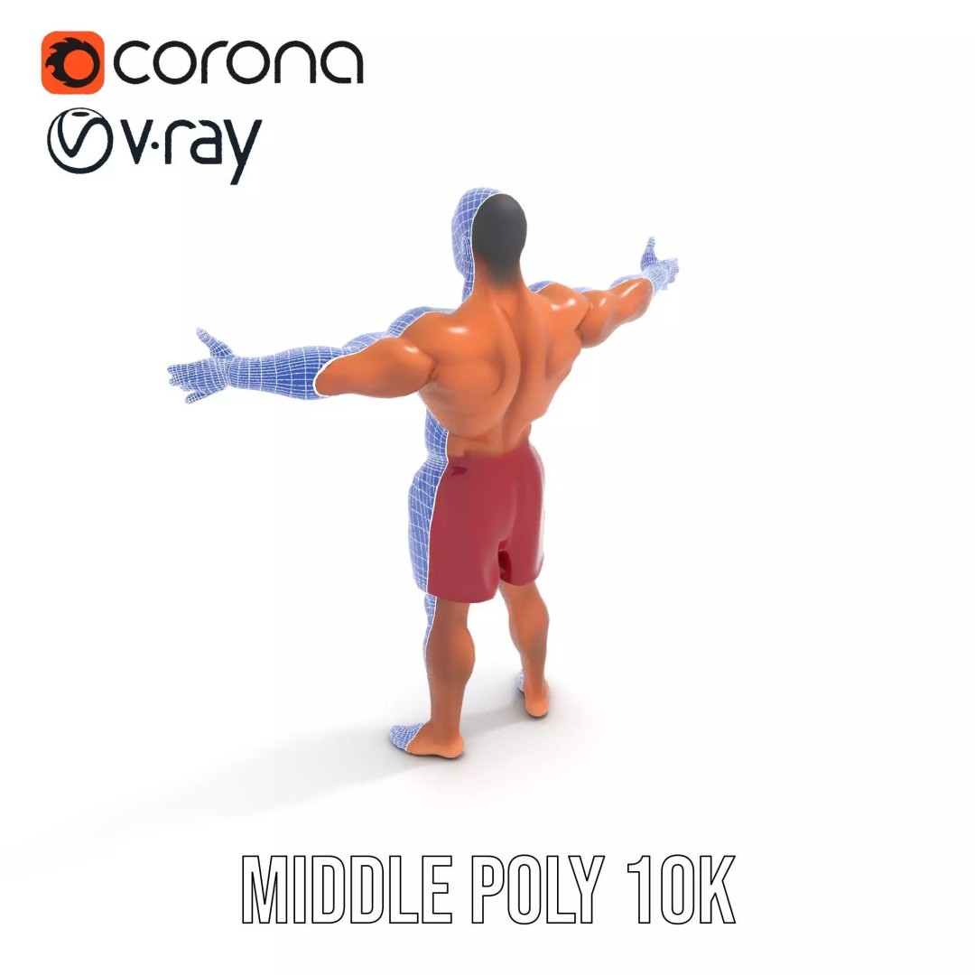 Muscular Human Figure 3D Model – Low Poly Rigged Character for Animation - View 18