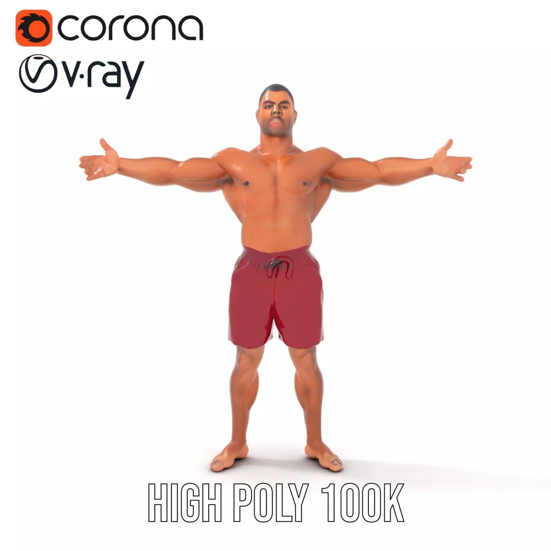 Muscular Human Figure 3D Model – Low Poly Rigged Character for Animation - View 20
