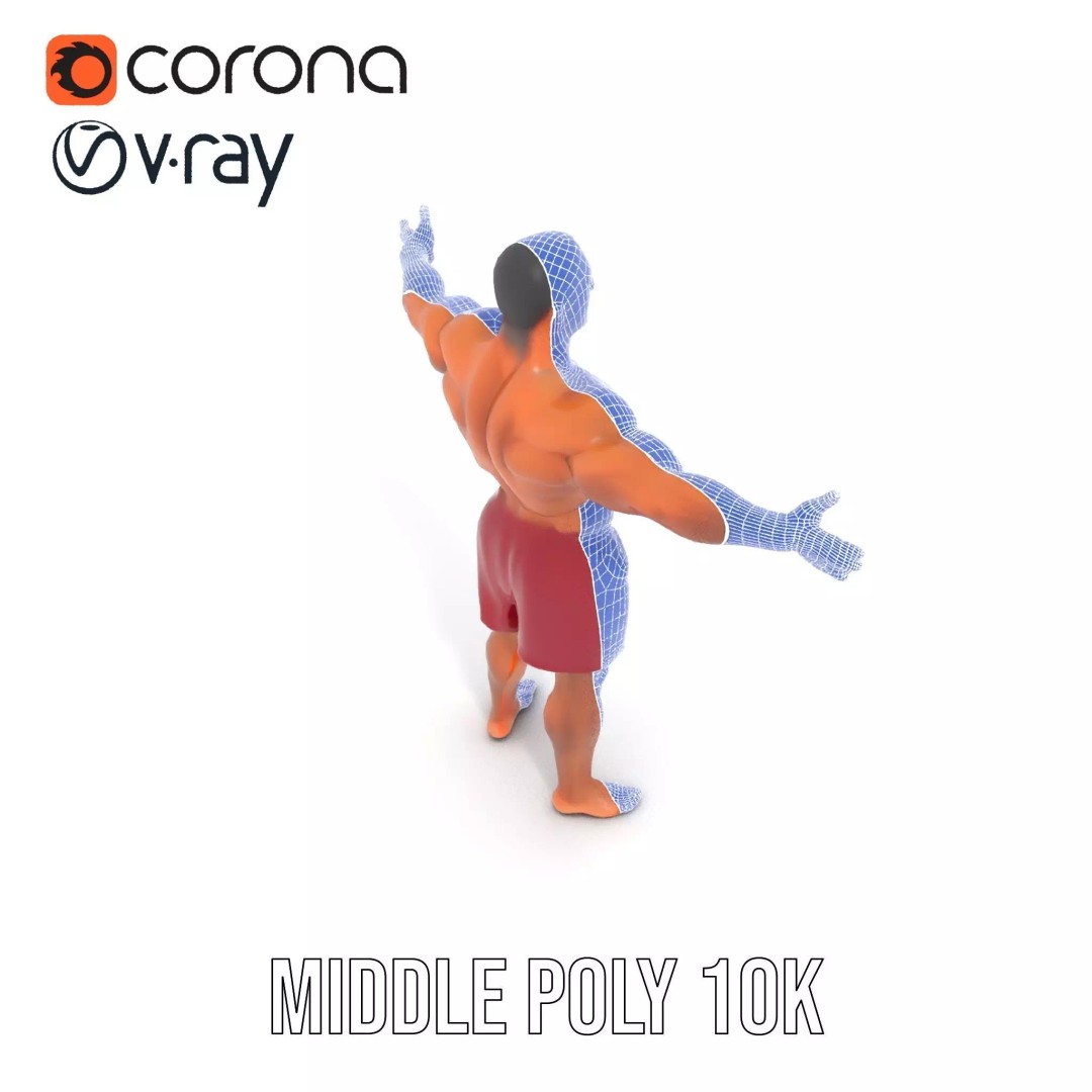 Muscular Human Figure 3D Model – Low Poly Rigged Character for Animation - View 21