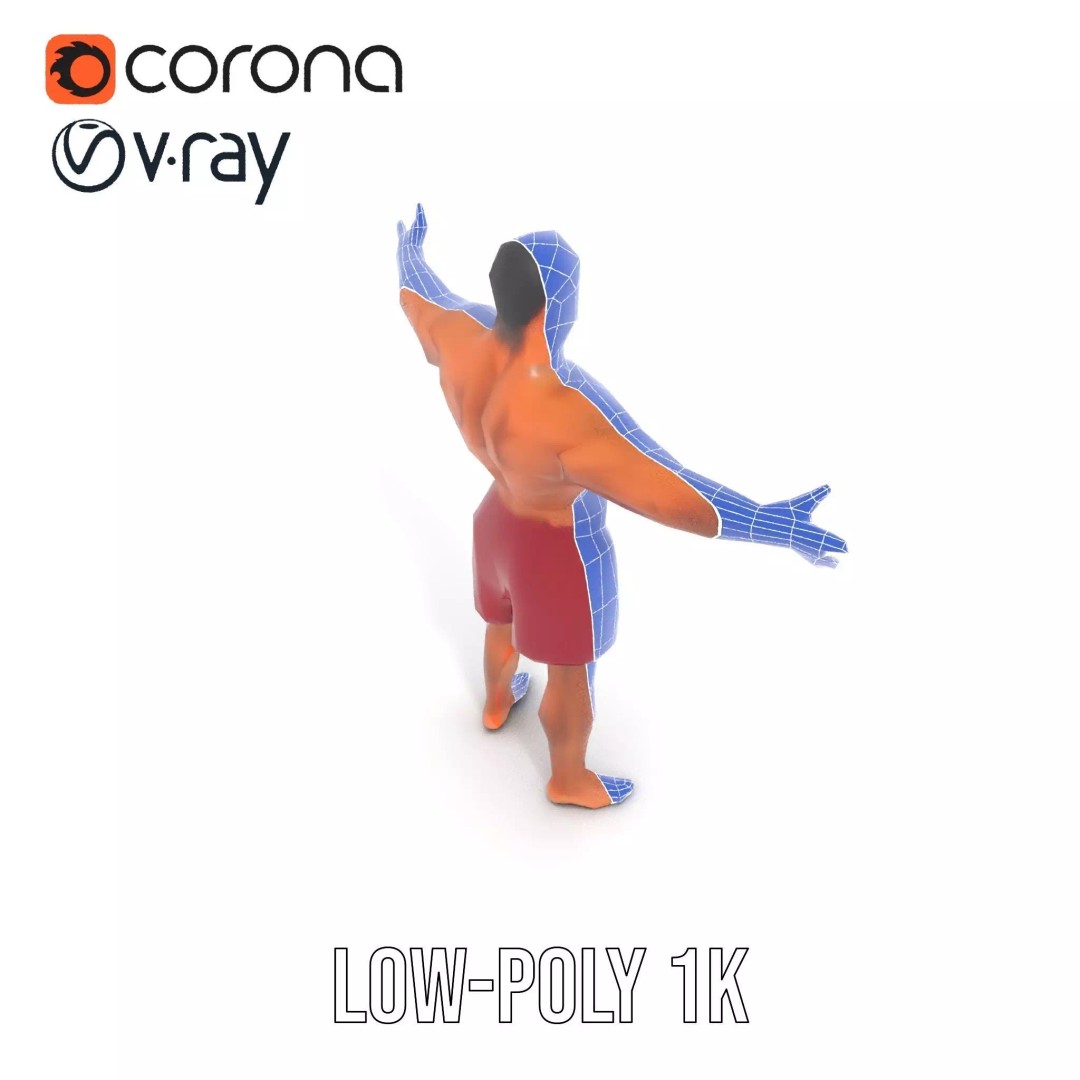 Muscular Human Figure 3D Model – Low Poly Rigged Character for Animation - View 22