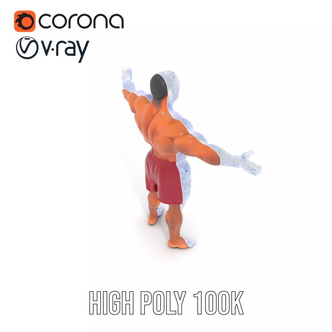 Muscular Human Figure 3D Model – Low Poly Rigged Character for Animation - View 23