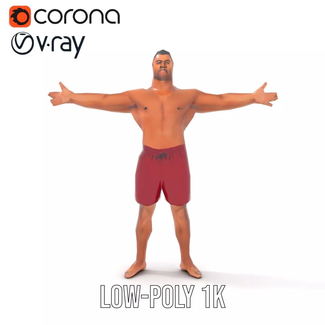 Muscular Human Figure 3D Model – Low Poly Rigged Character for Animation - View 25