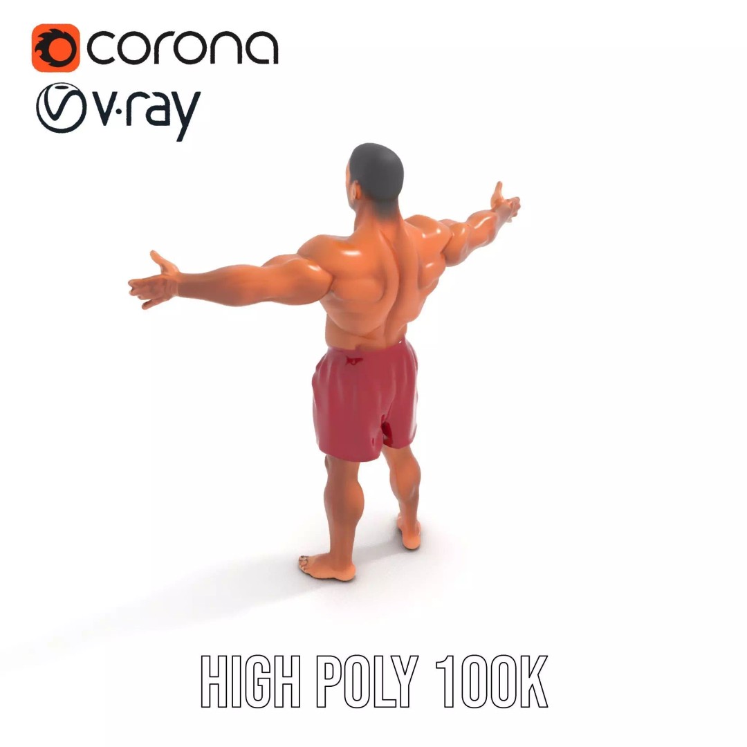Muscular Human Figure 3D Model – Low Poly Rigged Character for Animation - View 26