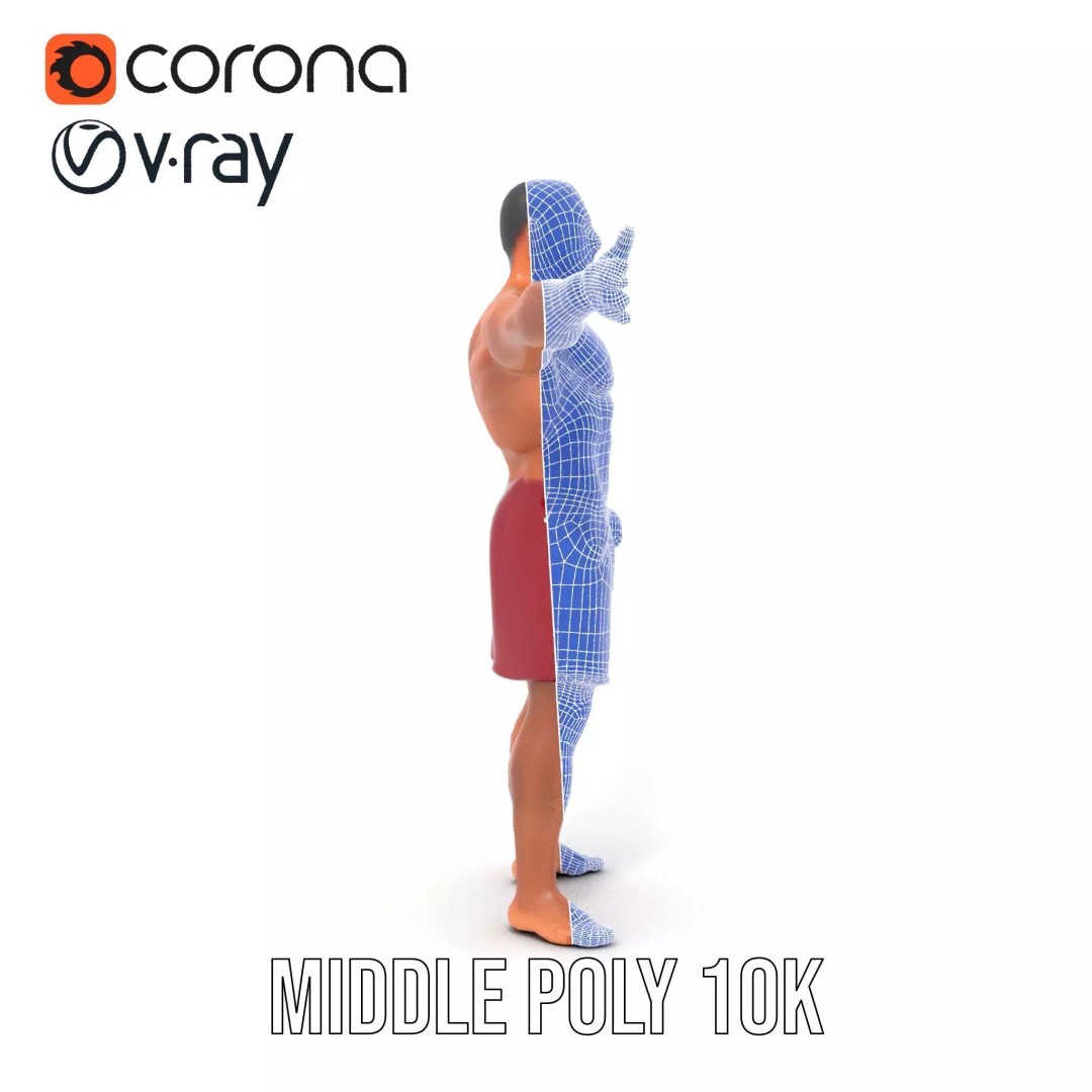 Muscular Human Figure 3D Model – Low Poly Rigged Character for Animation - View 27