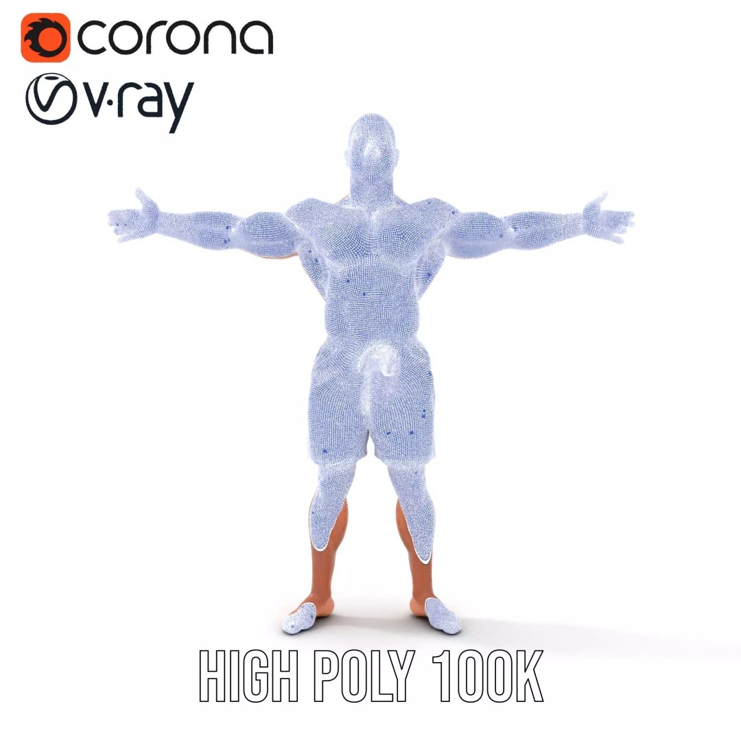 Muscular Human Figure 3D Model – Low Poly Rigged Character for Animation - View 32