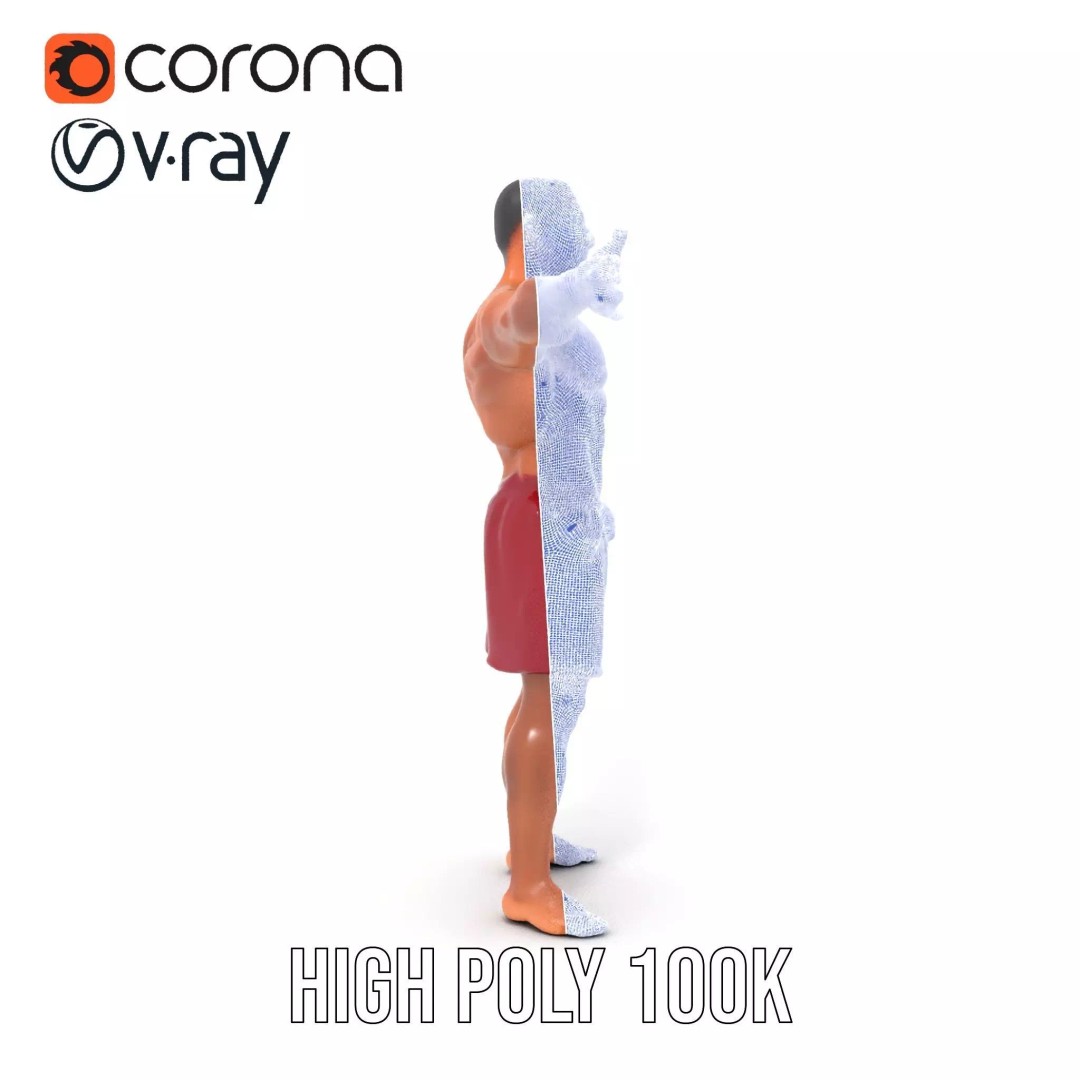 Muscular Human Figure 3D Model – Low Poly Rigged Character for Animation - View 33