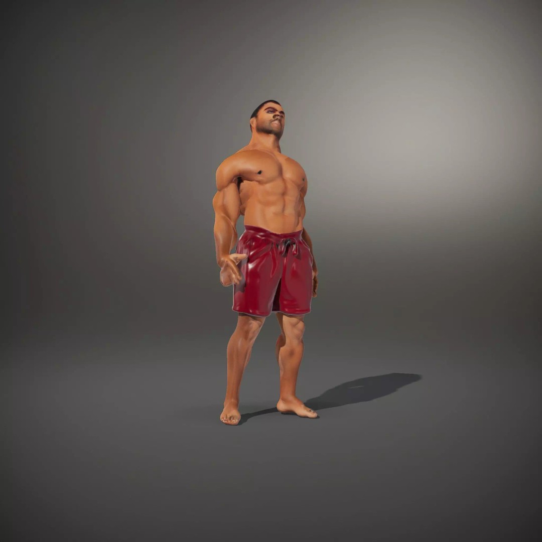 Muscular Human Figure 3D Model – Low Poly Rigged Character for Animation - View 34