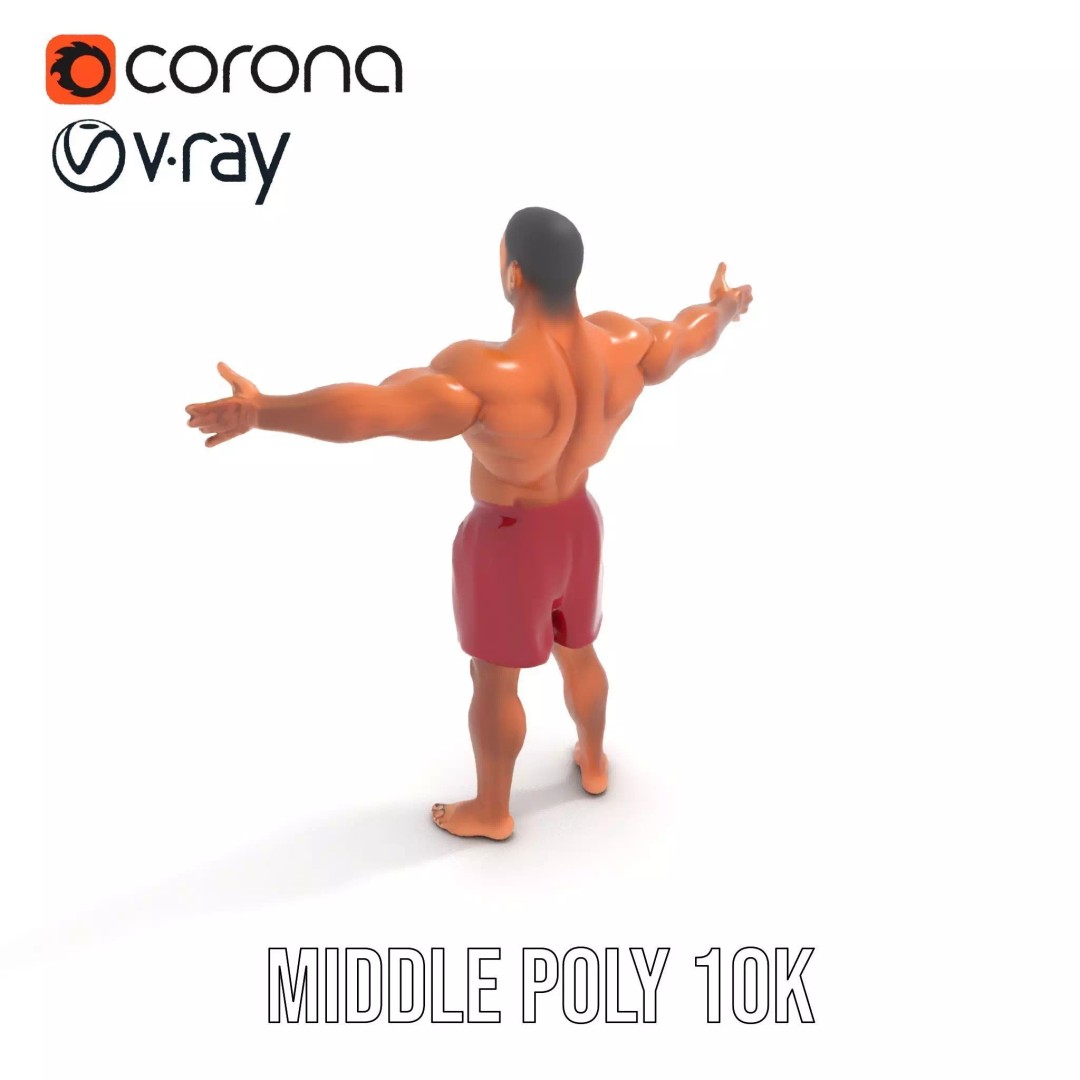 Muscular Human Figure 3D Model – Low Poly Rigged Character for Animation - View 6