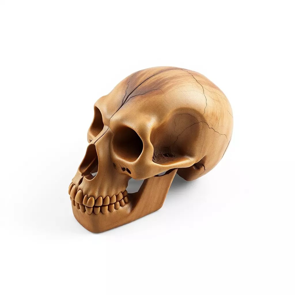 Stylized Wooden Skull 3D Model – Low Poly Game Asset, PBR Textures - View 2