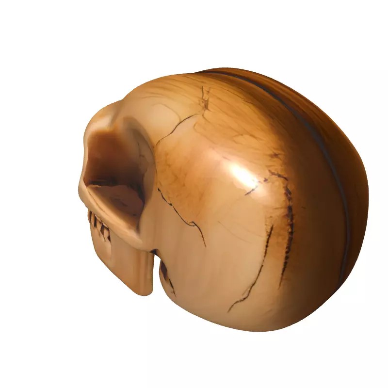Stylized Wooden Skull 3D Model – Low Poly Game Asset, PBR Textures - View 4