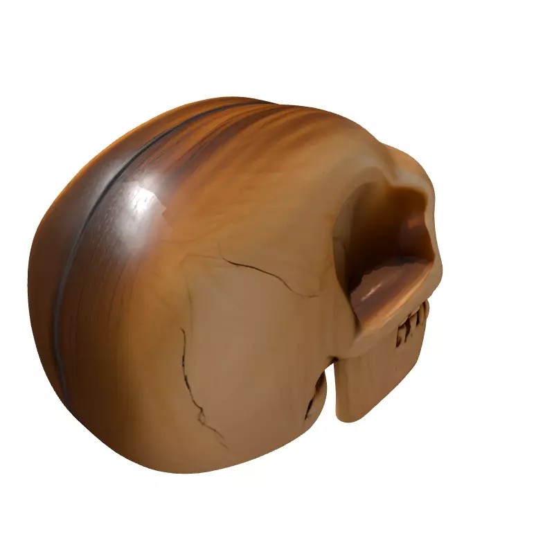 Stylized Wooden Skull 3D Model – Low Poly Game Asset, PBR Textures - View 7