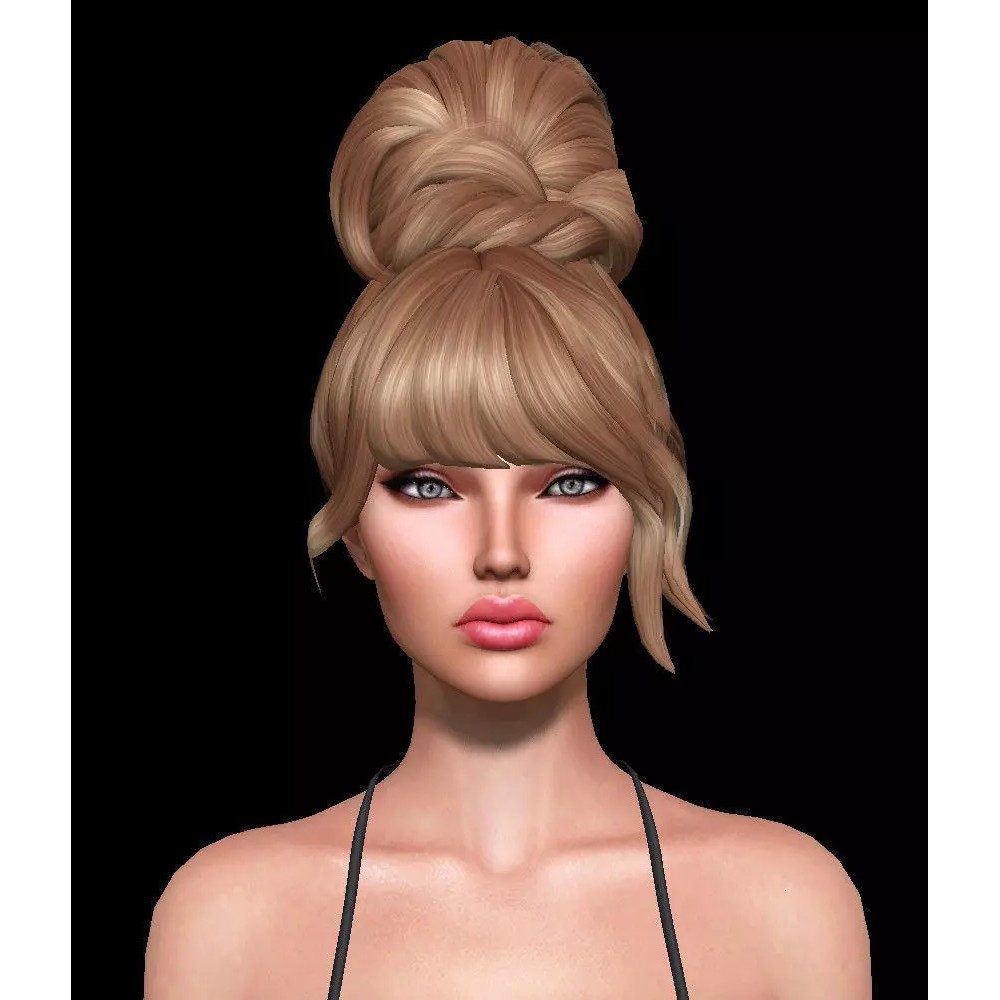 Female Hair 3D Model – Low Poly Rigged Hairstyle for Games - View 2