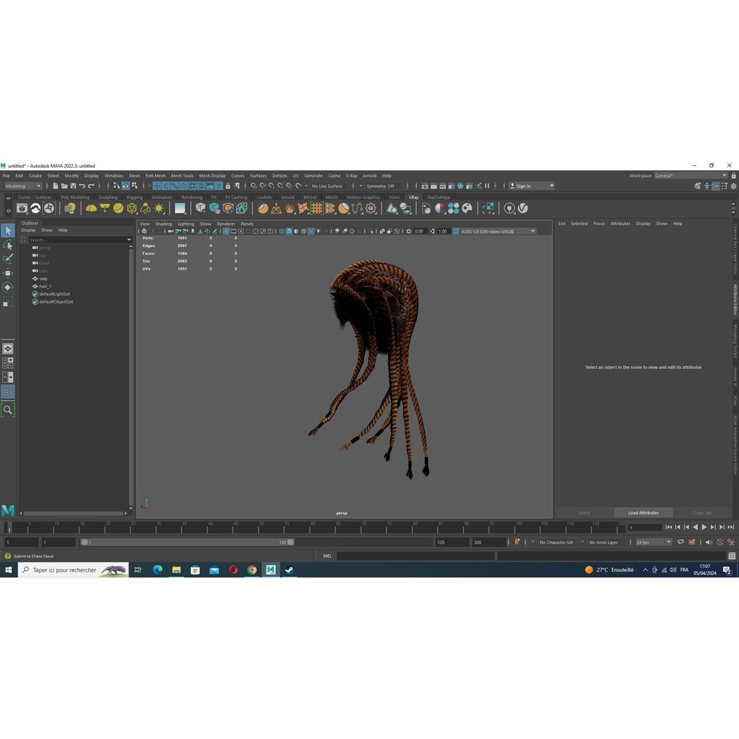Dread Braided Hair 3D Model – Low Poly Game Asset, Customizable - View 13