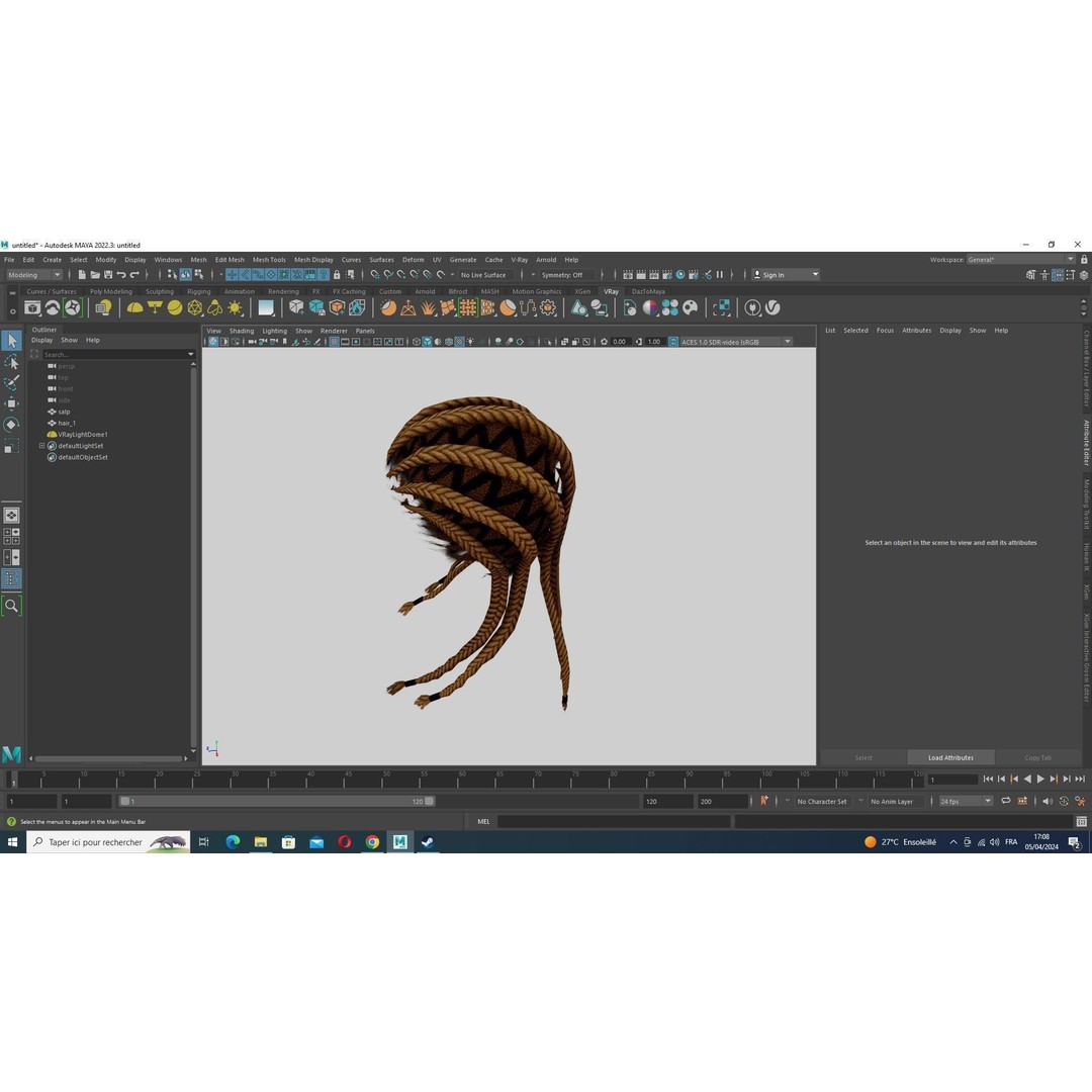 Dread Braided Hair 3D Model – Low Poly Game Asset, Customizable - View 14