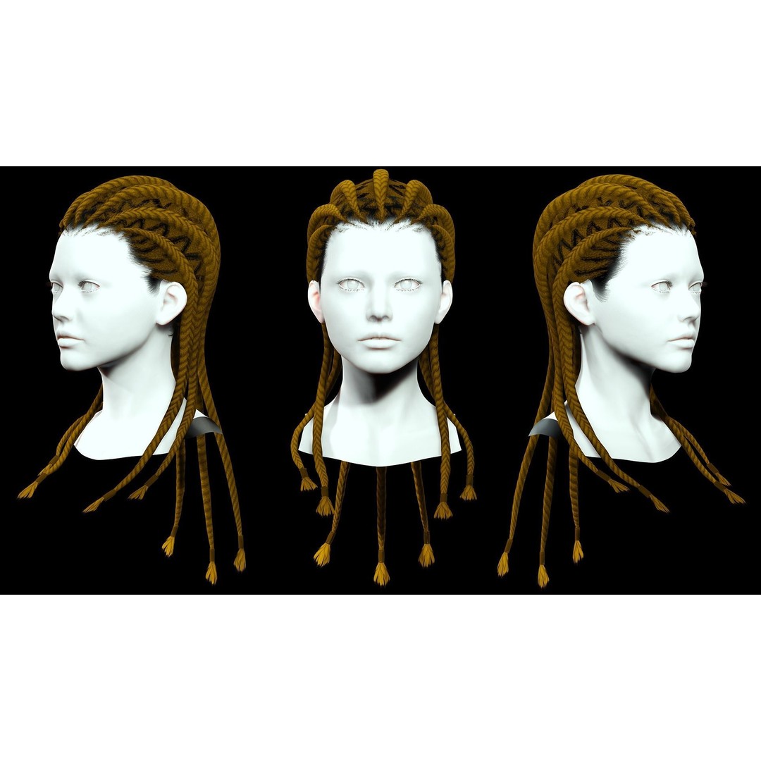 Dread Braided Hair 3D Model – Low Poly Game Asset, Customizable - View 3