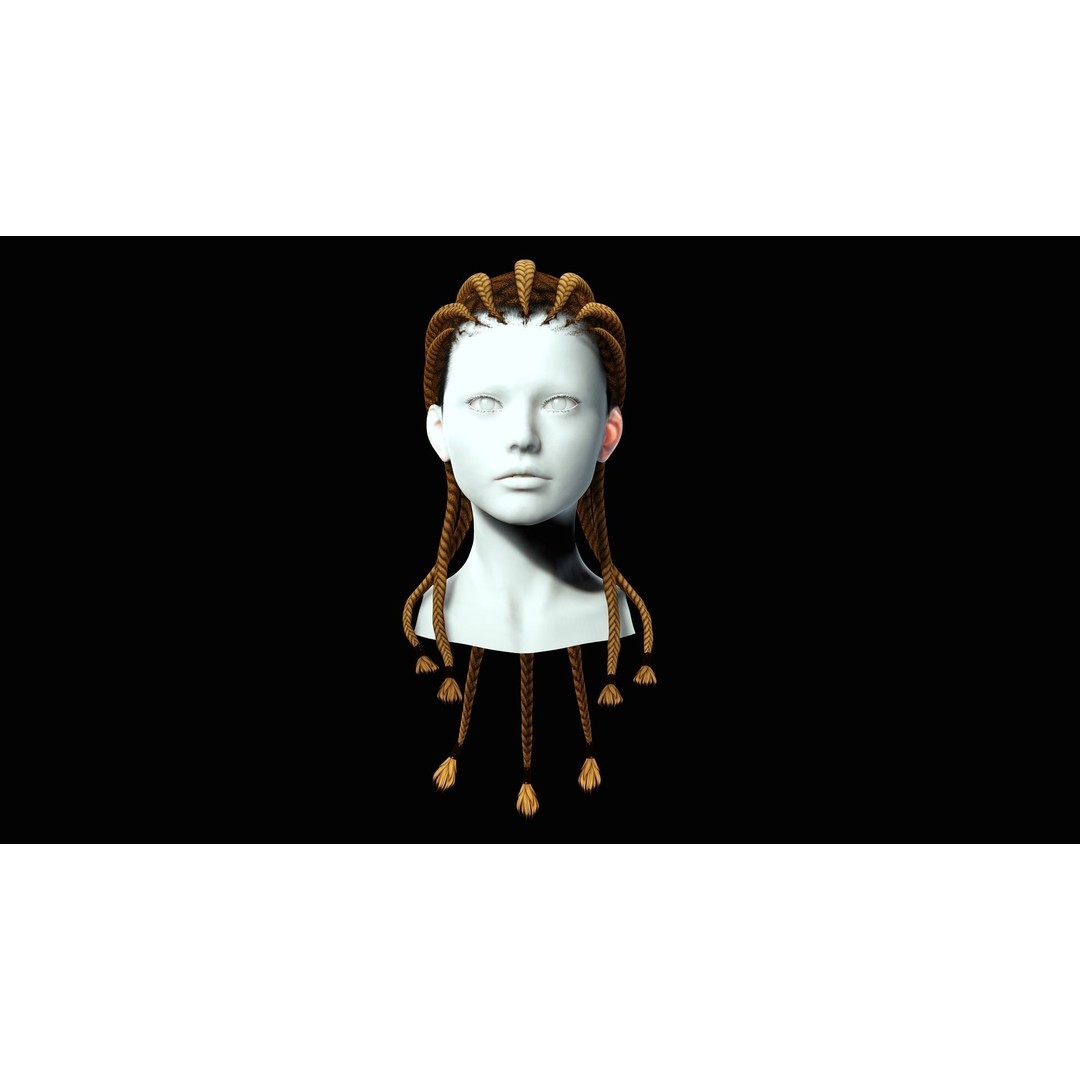 Dread Braided Hair 3D Model – Low Poly Game Asset, Customizable - View 4