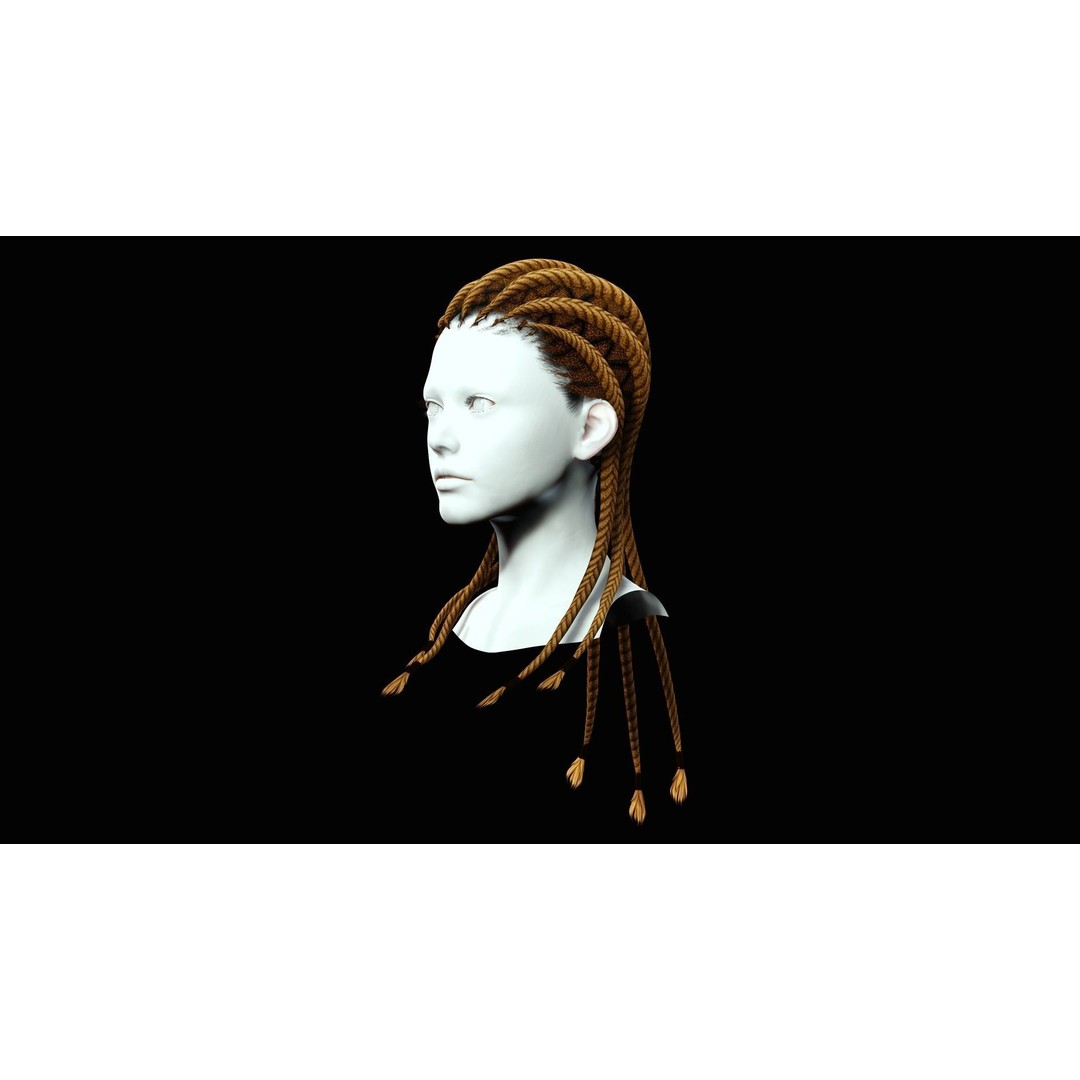 Dread Braided Hair 3D Model – Low Poly Game Asset, Customizable - View 5