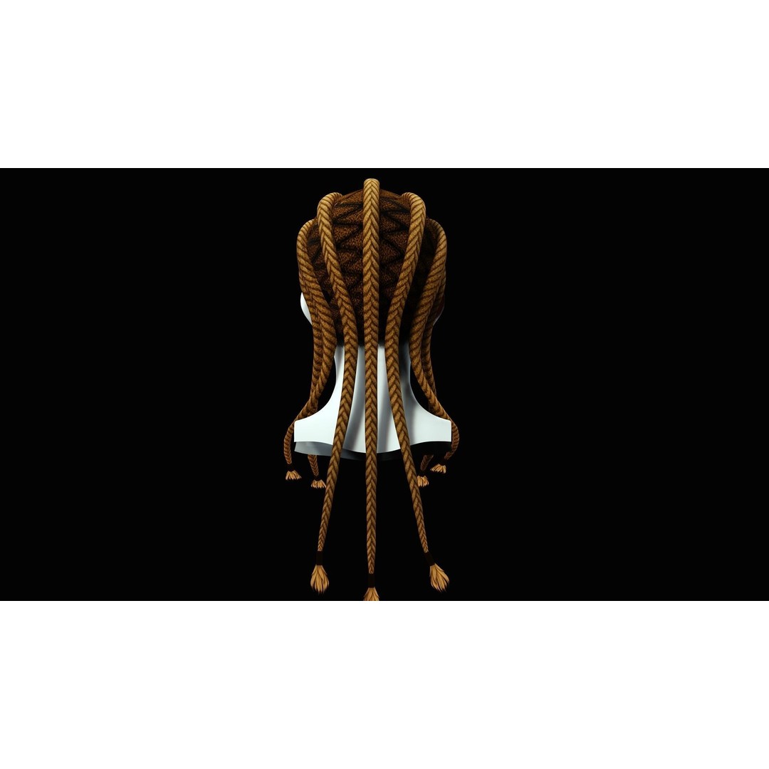 Dread Braided Hair 3D Model – Low Poly Game Asset, Customizable - View 7
