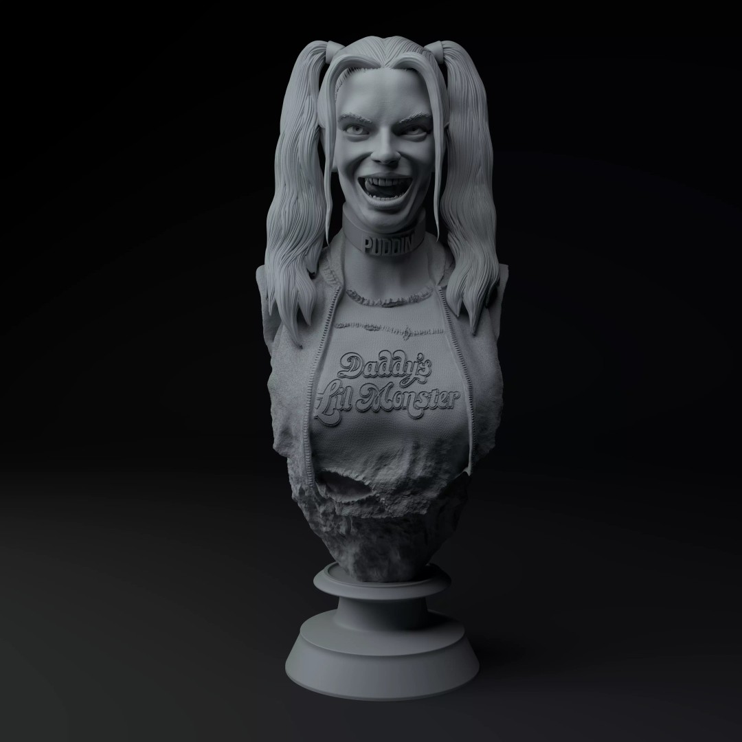 Harley Quinn Bust 3D Model – Premium STL Sculpture, Game-Ready - View 3