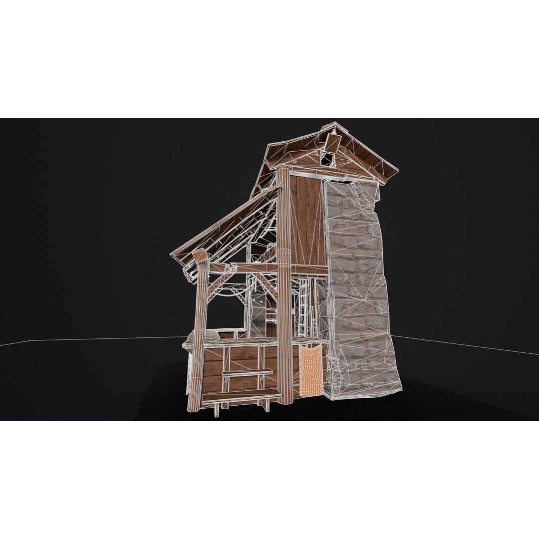Medieval Market Stall 3D Model – Low Poly PBR Asset, FBX & OBJ - View 14